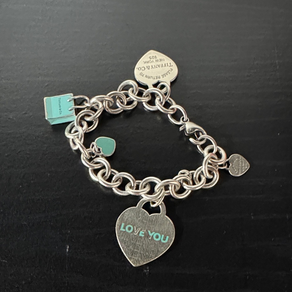 Tiffany & Co. Silver Bracelet with Teal Charms